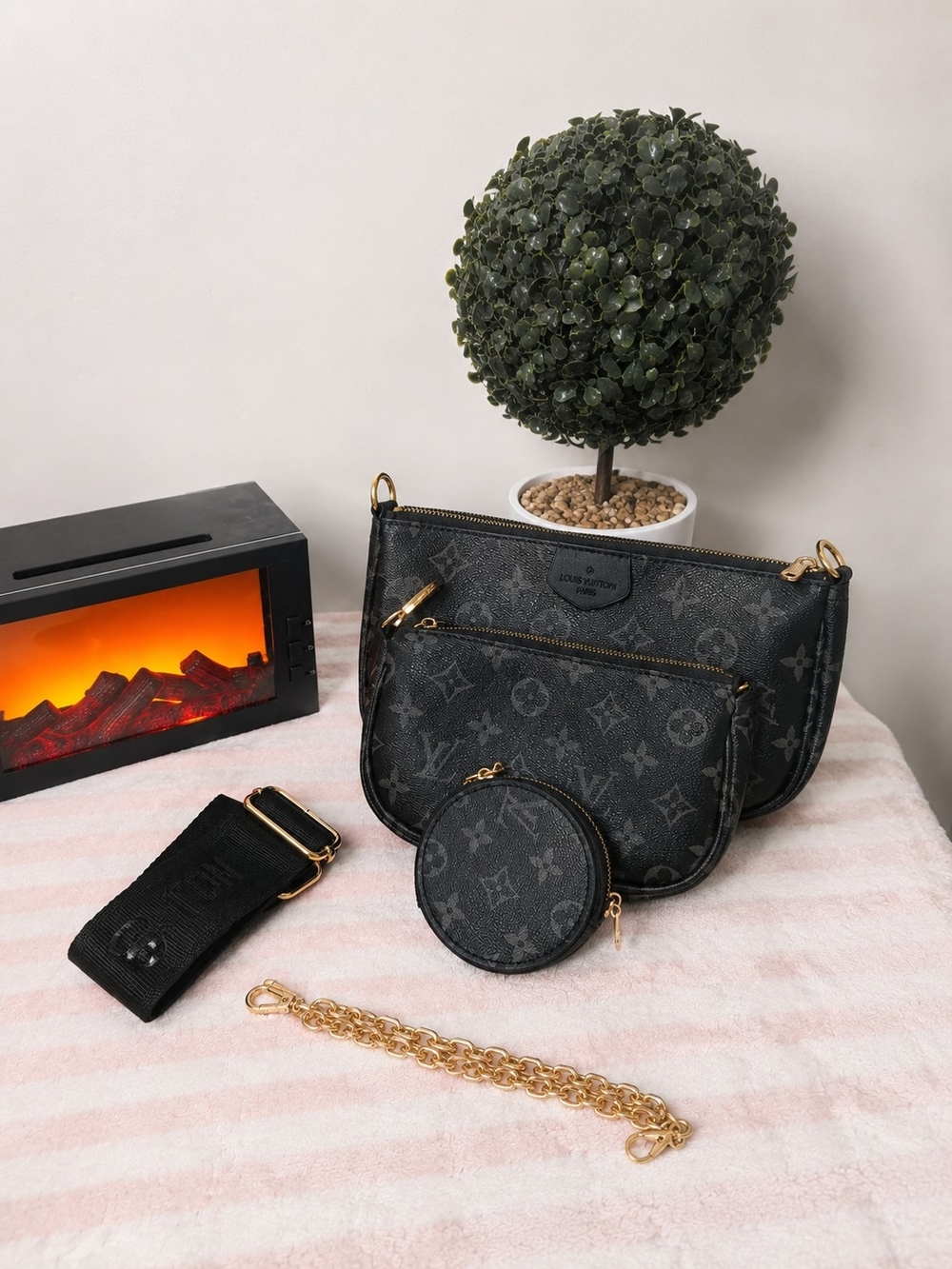Louis Vuitton Black Monogram Multi-Pochette Set with Gold Hardware